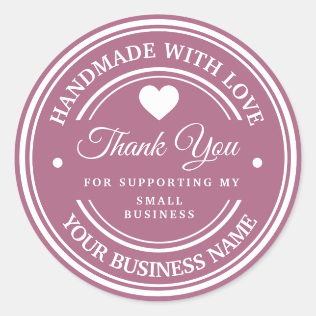 Sticker Rond Fait à la main avec amour | merci classique en pla (Devant)
