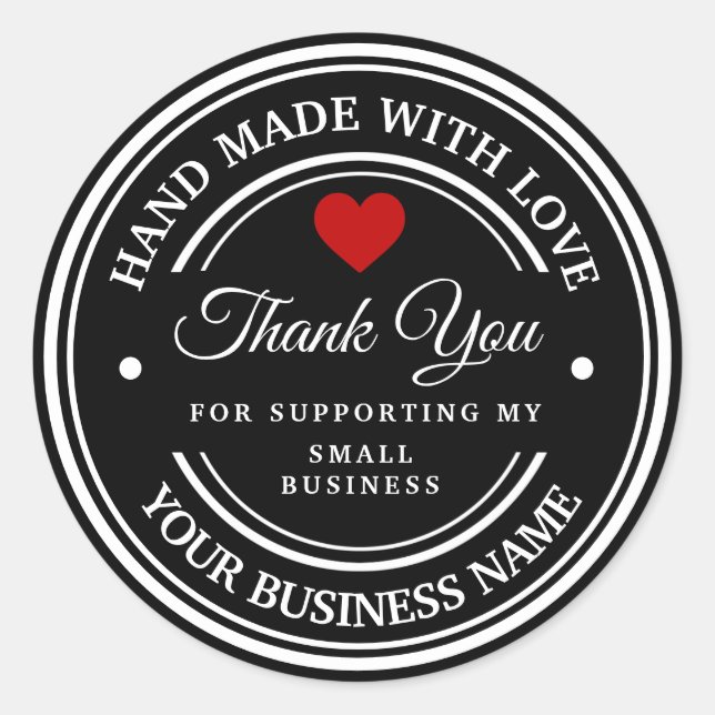 Sticker Rond fait à la main avec amour | merci classique en pla (Devant)