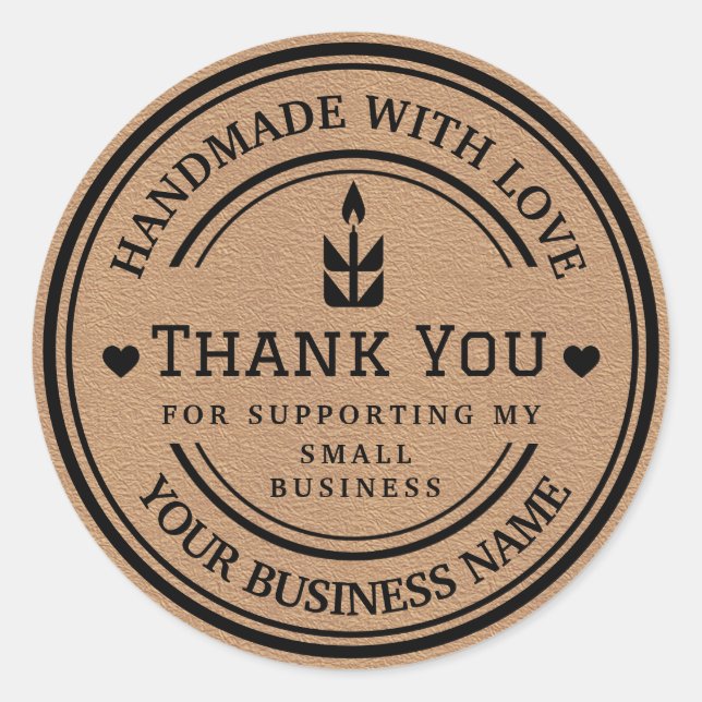 Sticker Rond fait à la main avec amour | Merci flamme (Devant)