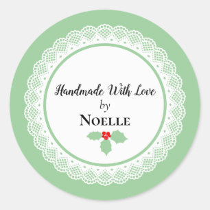 Sticker Rond Fait à la main avec amour Noël Holly