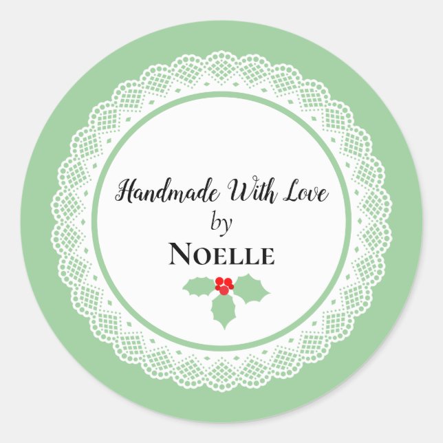 Sticker Rond Fait à la main avec amour Noël Holly (Devant)