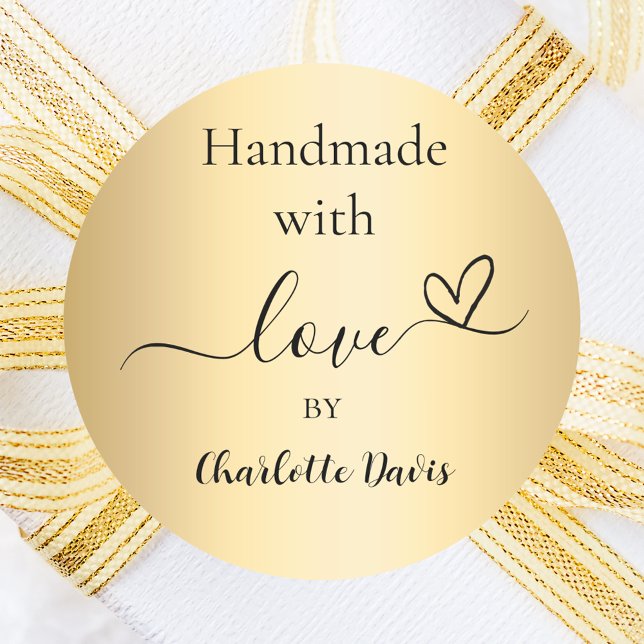 Sticker Rond Fait à la main avec amour nom or (Créateur téléchargé)