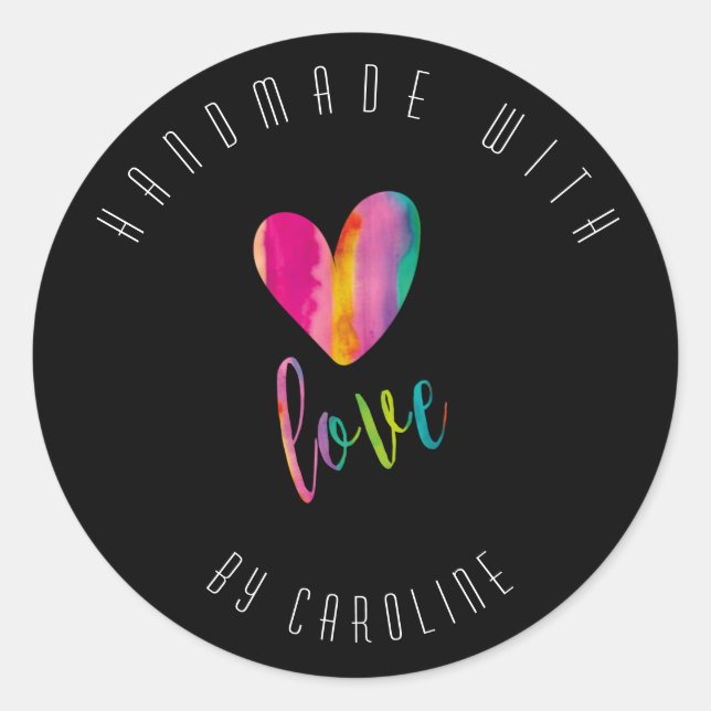 Sticker Rond Fait à la main avec amour Personnalisé (Devant)