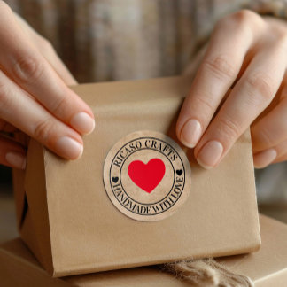 Sticker Rond Fait à la main avec amour personnalisé