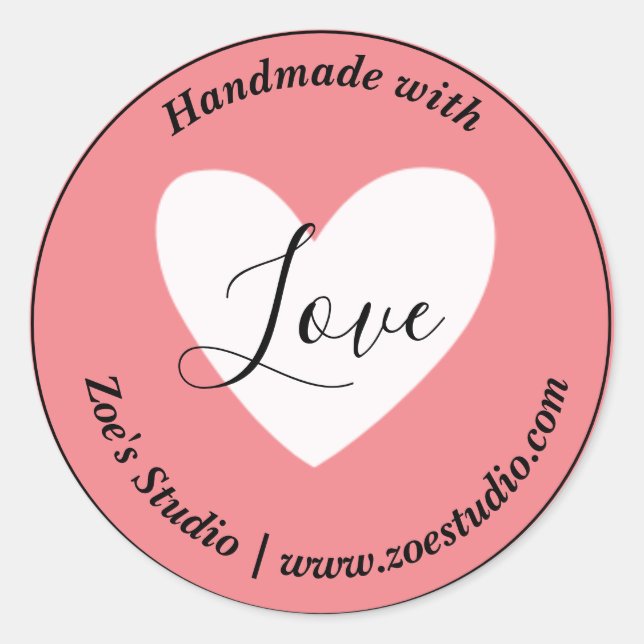 Sticker Rond Fait à la main avec amour, Petite entreprise simpl (Devant)