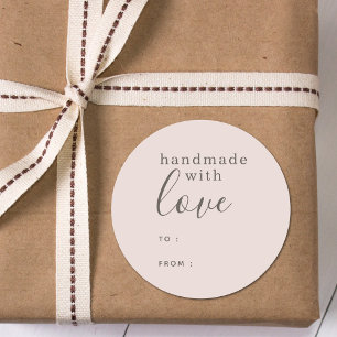 Sticker Rond Fait à la main avec amour rose personnalisé