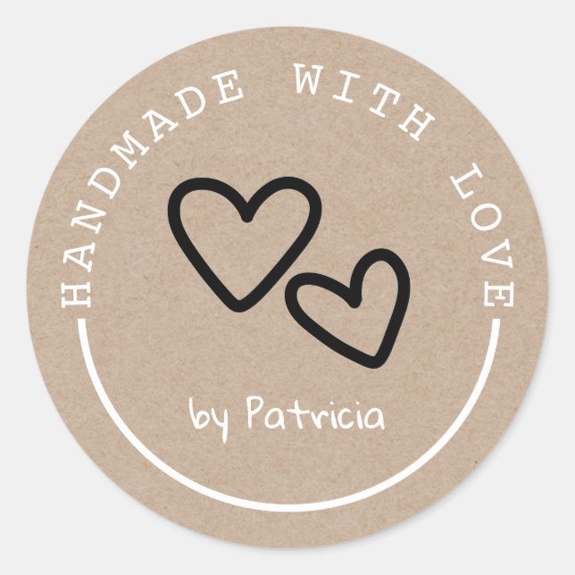 Sticker Rond Fait À La Main Avec Amour Rustique Kraft (Devant)