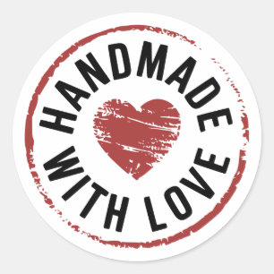 Sticker Rond Fait à la main avec l'autocollant de coeur rouge d