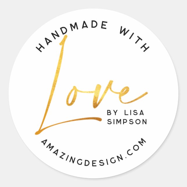 Sticker Rond Fait à la main avec l'écriture d'or amour (Devant)