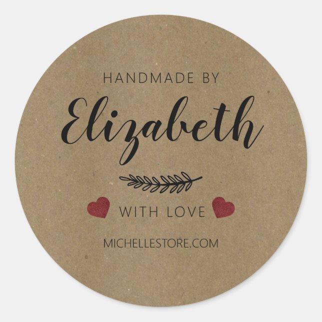 Sticker Rond Fait à la main avec les Coeurs d'Amour (Devant)