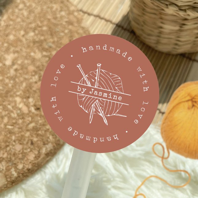 Sticker Rond Fait à la main avec Love Knit Petite entreprise Te (Terracotta Handmade with love Knit Small Business Custom Stickers for Packaging)