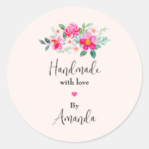 Sticker Rond Fait à la main avec Love Pink Flower Bouquet