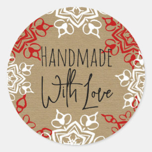 Sticker Rond Fait à la main avec Love Snowflake Art de Noël
