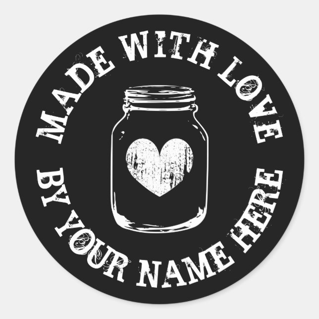 Sticker Rond Fait avec amour coeur rustique pot mason personnal (Devant)