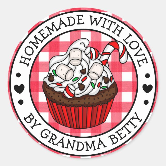 Sticker Rond Fait avec Amour, Cupcakes de Noël faits maison (Devant)