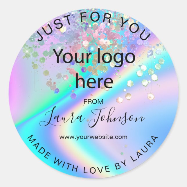 Sticker Rond fait avec amour feuille holographe ajouter votre l (Devant)