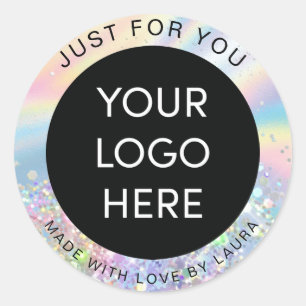 Sticker Rond fait avec amour feuille holographe ajouter votre l