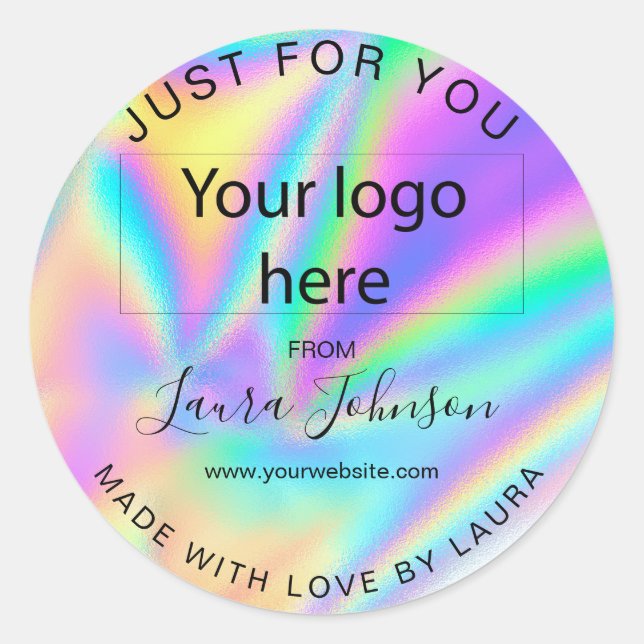 Sticker Rond fait avec amour feuille holographe ajouter votre l (Devant)