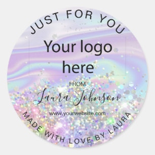 Sticker Rond fait avec amour feuille holographe ajouter votre l