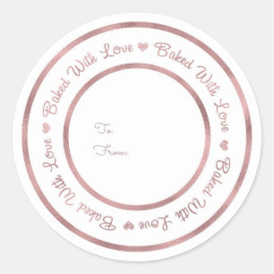 Sticker Rond Fait avec amour, friandise rose gold moderne et gl