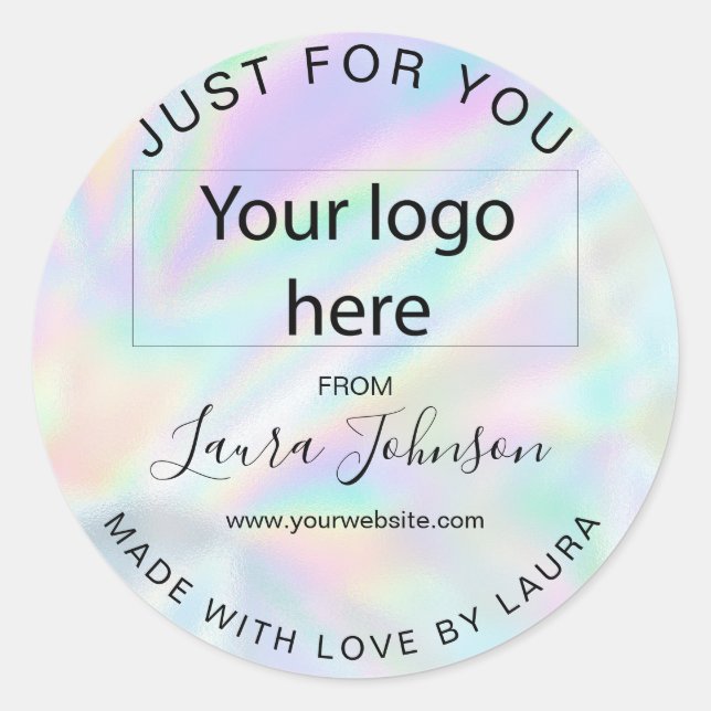 Sticker Rond fait avec amour holographe gouttes ajouter votre l (Devant)