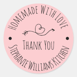 Sticker Rond Fait avec amour   Rose pâle Merci