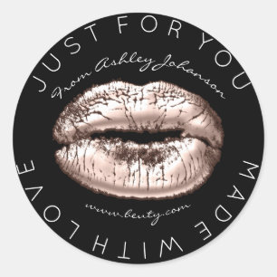 Sticker Rond Fait avec des lèvres de maquillage de noir de rose