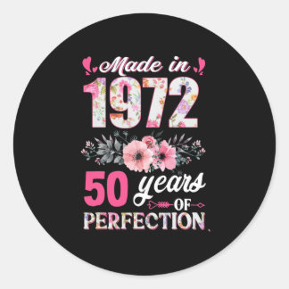 Sticker Rond Fait En 1972 50 Ans De Perfection 50E Cadeau Anniv