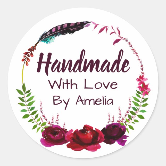 Sticker Rond Fait main avec amour (Devant)