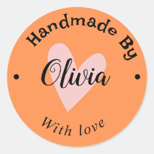 Sticker Rond Fait main avec amour coeur nom URL terre cuite Ora