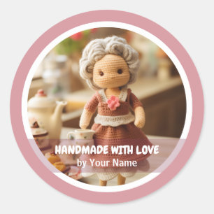 Sticker Rond Fait main avec amour Dame de crochet cuisine