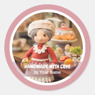 Sticker Rond Fait main avec amour Dame de crochet cuisine
