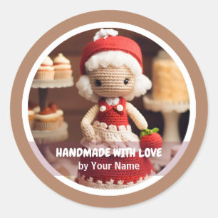 Sticker Rond Fait main avec amour Dame de crochet cuisine