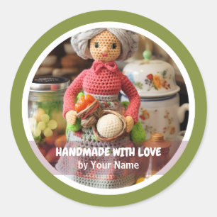 Sticker Rond Fait main avec amour Dame de crochet cuisine