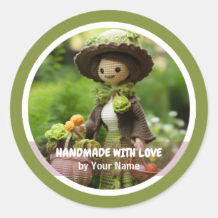Sticker Rond Fait main avec amour Dame de jardin au crochet