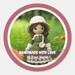 Sticker Rond Fait main avec amour Dame de jardin au crochet