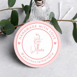 Sticker Rond Fait main avec amour | Poignée sociale de nom pers