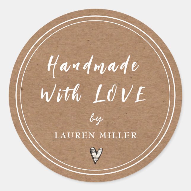 Sticker Rond Fait main avec amour Rustique Moderne (Devant)
