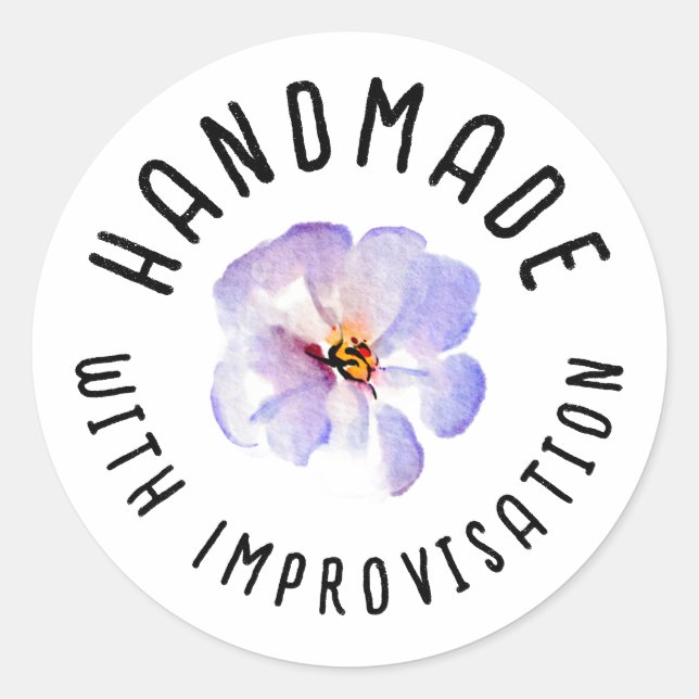 Sticker Rond Fait main avec fleur aquarelle bleue d'improvisati (Devant)