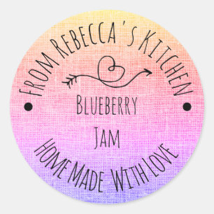 Sticker Rond Fait maison avec amour Arc-en-ciel Toile de jute É