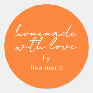 Sticker Rond Fait maison avec amour Cadeau orange vif personnal