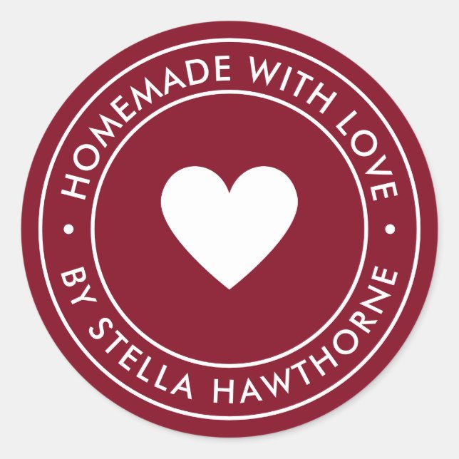 Sticker Rond Fait Maison Avec Amour Coeur (Devant)