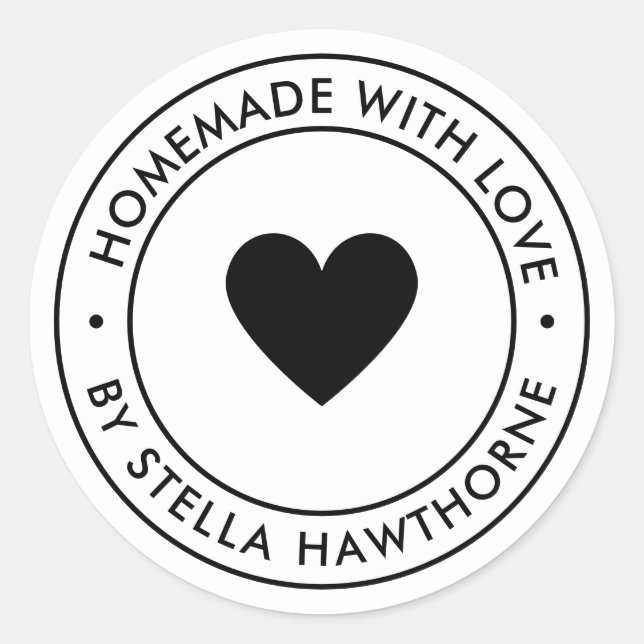 Sticker Rond Fait Maison Avec Amour Coeur (Devant)