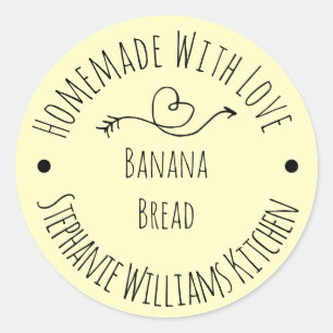 Sticker Rond Fait Maison avec Amour  Cœur Jaune   Pâtisseries