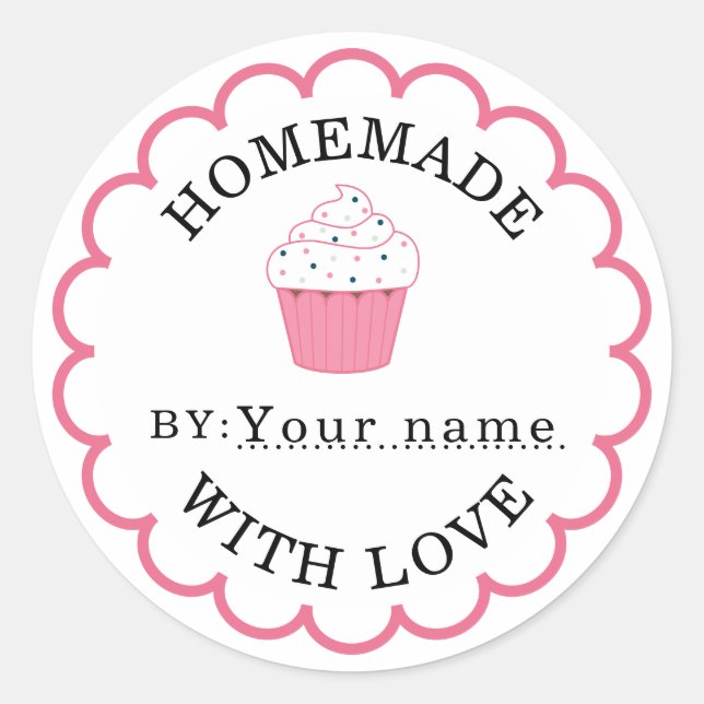 Sticker Rond Fait maison avec amour cupcake rose (Devant)