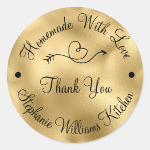 Sticker Rond Fait Maison avec Amour Faux Or Merci