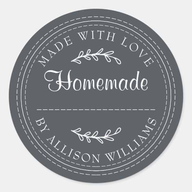 Sticker Rond Fait Maison Avec Amour Hors Noir (Devant)
