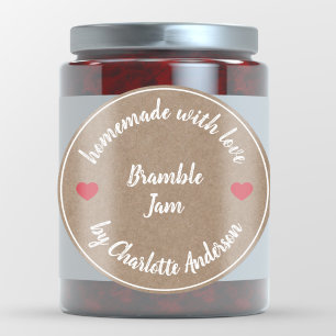 Sticker Rond Fait maison avec amour   Jam Canning Kraft Coeur r