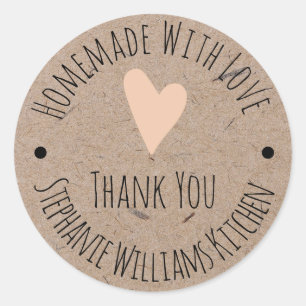 Sticker Rond Fait maison avec amour   Kraft Paper Merci Classic