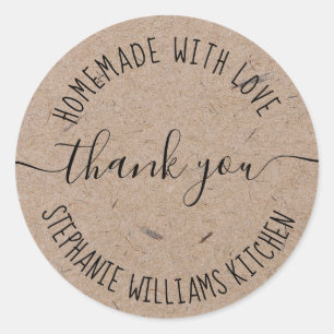 Sticker Rond Fait maison avec amour   Kraft Paper Merci Classic